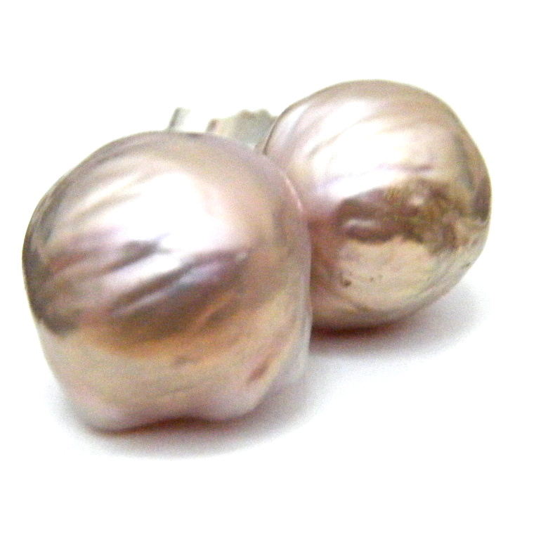 Light Rose Pink Ripple Pearl Stud Earrings